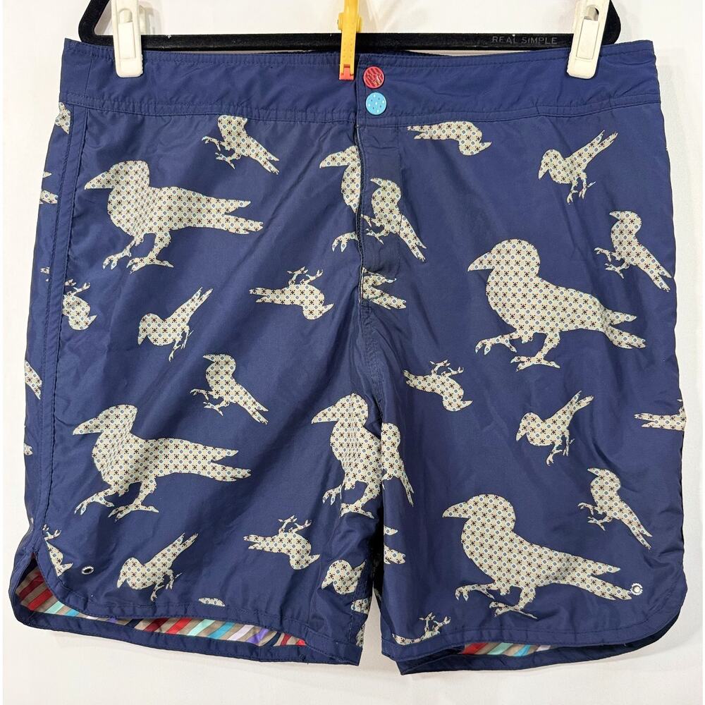 Modern Amusement Reversible Board Shorts Mens 38 Stripe/ Bird Swim Trunks